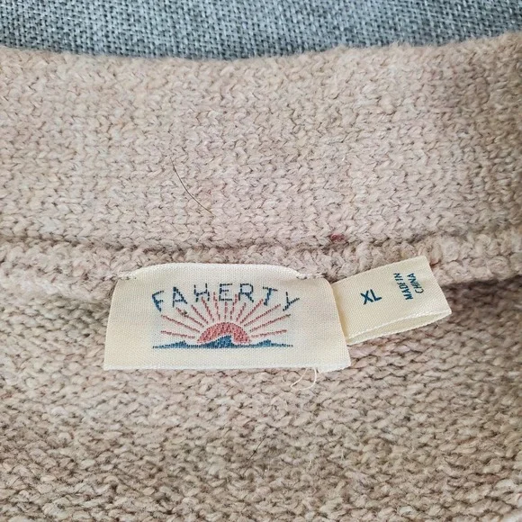 Faherty Jackson Popover Sweater Womens XL Oatmeal Beige V-Neck Pullover Stretch - Picture 5 of 12